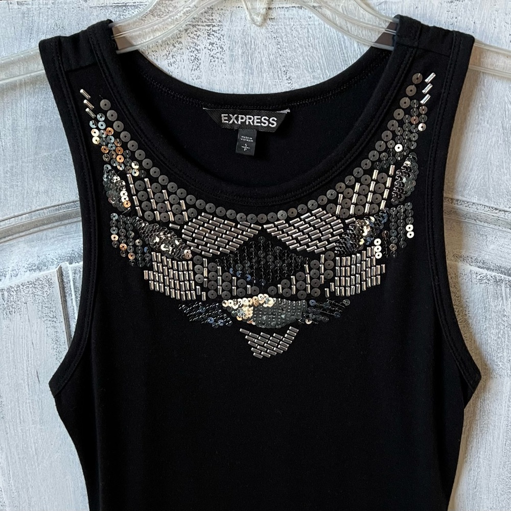 Express Solid Sequin Embellished Dress Bodycon Dr… - image 2